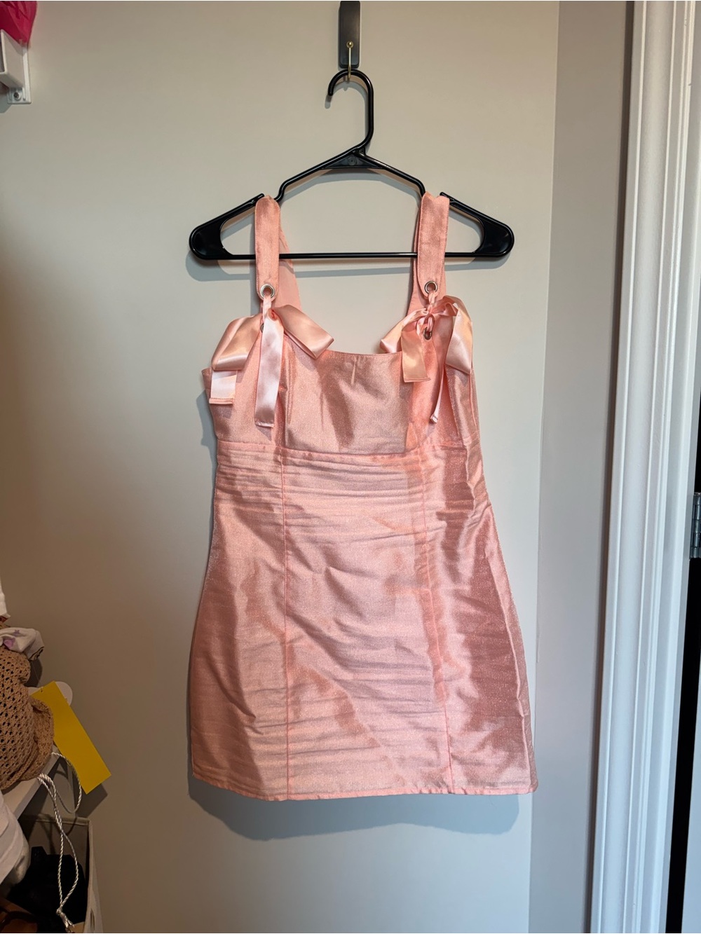 Lulu's Blush Pink Satin Mini Dress with Ribbon Straps